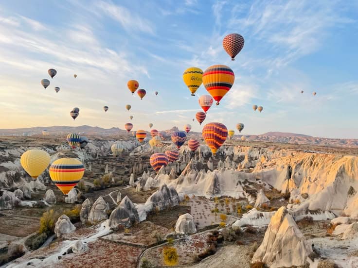 Hot air balloons over Cappadocia-style cliffs in Nicaragua